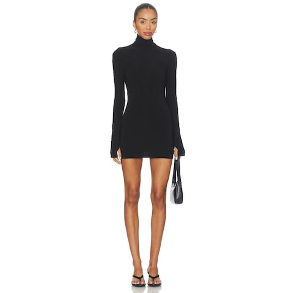 Long Sleeve Norma Kamali Slim Fit Turtleneck Pickleball Dress in Black